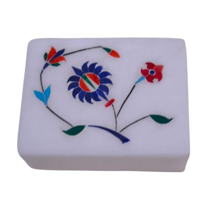 craftslook Floral Symmetry Marble Inlay Jewelry Box 4x3  Handmade Decorative Trinket & Ring Box, Shiny Marble Organizer, Unique Inlay Art, Perfect Birthday Gifts & Womens Home Decor