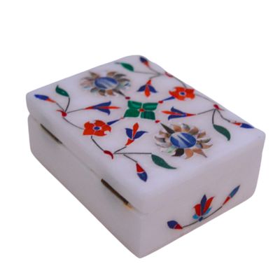 craftslook Marble Inlay Jewelry Box 4x3 Handmade Floral Trinket & Ring Organizer, Shiny Decorative Marble Box, Unique Inlay Art, Perfect Birthday Gifts & Elegant Home Decor for Women