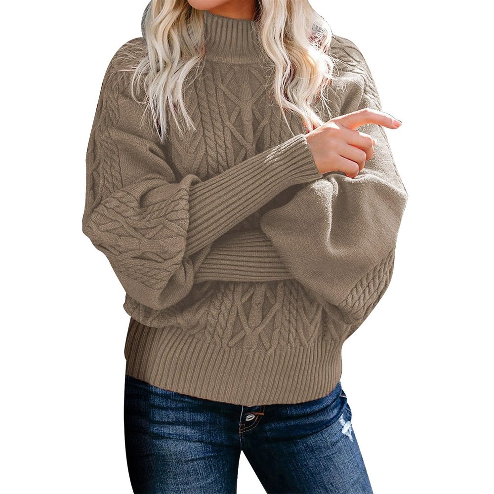 2023 Special Deals Oversized Sweater for Women Loose Fit Spooky Season Sweatshirt Chenille Sweater Women Turtleneck Tunic Tops for Women Turtleneck Tunic Tops for Women Deals of The Day Khaki