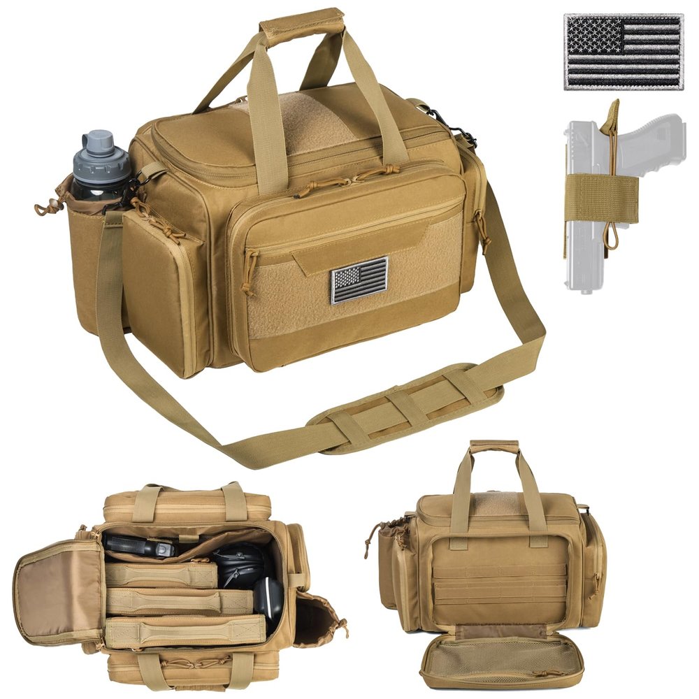 DBTAC Gun Case Bag Upgraded Specialist | Tactical 3+ Pistol Bag Firearm Shooting Case with Water Bottle Holder & Lockable Zippers for Shooting Range Outdoor Hunting (Brown)