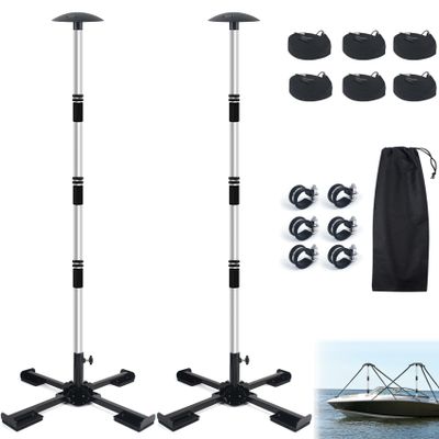 Boat Cover Support Poles System, Adjustable Aluminum Boat Cover Poles 16"-59", Support System 4-Stage Extension with Heavy Duty Metal Base (Black 2 Set)