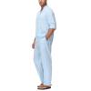 Lamgool Mens 2 Pieces Cotton Linen Set Long Sleeve Shirts Casual Drawstring Yoga Pants Summer Beach Wedding Outfits(Light Blue,M) view 4