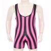 Alvivi Mens Muscle Tank Top Wrestling Singlet Striped Jumpsuit Bodysuit Fitness Workout Activewear Hot Pink Large view 2