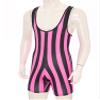 Alvivi Mens Muscle Tank Top Wrestling Singlet Striped Jumpsuit Bodysuit Fitness Workout Activewear Hot Pink Large view 3