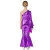 LiiYii Girl's Skating Jumpsuit Shiny Sequins Party Romper Bodysuit One Shoulder Dance Leotards Flare Bell Bottom Purple 16 Years view 3