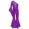 LiiYii Girl's Skating Jumpsuit Shiny Sequins Party Romper Bodysuit One Shoulder Dance Leotards Flare Bell Bottom Purple 16 Years view 4