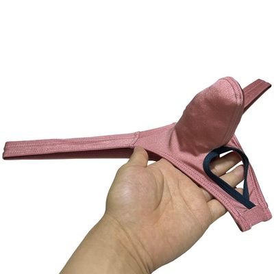 Jaxu Men's Spandex Bulge Pouch Thong Underwear Ball Out Bikini T-back Shiny Solid Tangas Coral Pink M
