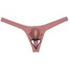 Jaxu Men's Spandex Bulge Pouch Thong Underwear Ball Out Bikini T-back Shiny Solid Tangas Coral Pink M view 3