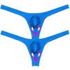 Jaxu Men's Spandex Bulge Pouch Thong Underwear Ball Out Bikini T-back Shiny Solid Tangas 2-Pairs(Lake Blue) M view 1