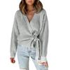 Akivide Women's Wrap V Neck Sexy Sweaters Trendy Tie Front Tunic Tops Long Balloon Sleeve Ribbed Knitted Cardigan Sweater