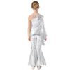 LiiYii Girl's Skating Jumpsuit Shiny Sequins Party Romper Bodysuit One Shoulder Dance Leotards Flare Bell Bottom Silver 16 Years view 3