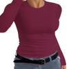 Afibi Women Ribbed Long Sleeve Crew Neck Slim Fit Stretchy Basic T Shirts Tops (X-Small, Burgundy) view 2