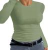 Afibi Women Ribbed Long Sleeve Crew Neck Slim Fit Stretchy Basic T Shirts Tops (X-Small, Green) view 2