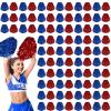 100 Pcs Cheerleading Pom Poms Metallic Foil Cheer Pompoms with Plastic Handle Cheerleader Pompoms Spirit Fun for Cheer Squad Dancing Party Performance Game Ball Sports Team(Blue, Red) view 1