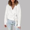 Akivide Women's Wrap V Neck Sexy Sweaters Trendy Tie Front Tunic Tops Long Balloon Sleeve Ribbed Knitted Cardigan Sweater view 2