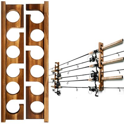 Ghosthorn Holds Up to 6 Rods Fishing Pole Rod Racks Wall or Ceiling Mounted Fishing Pole Rod Holders for Garage Storage Organizer Fishing Gear Equipment for Men Women