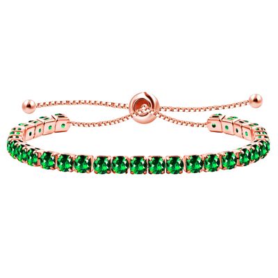 Uloveido Rose Gold Plated Created Emerald Tennis Bracelet for Women - Fashion Adjustable Green Stone Bolo Bracelet for Girlfriend Mother Y4043
