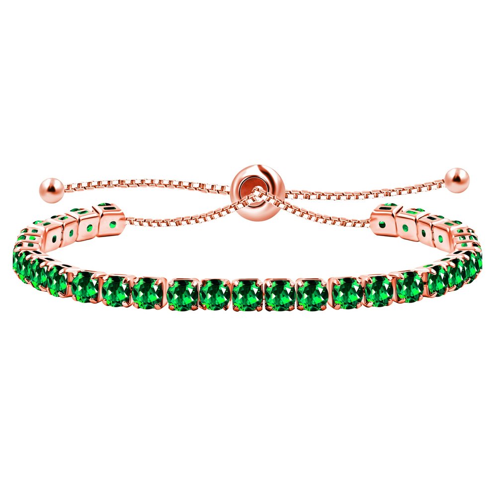 Uloveido Rose Gold Plated Created Emerald Tennis Bracelet for Women - Fashion Adjustable Green Stone Bolo Bracelet for Girlfriend Mother Y4043