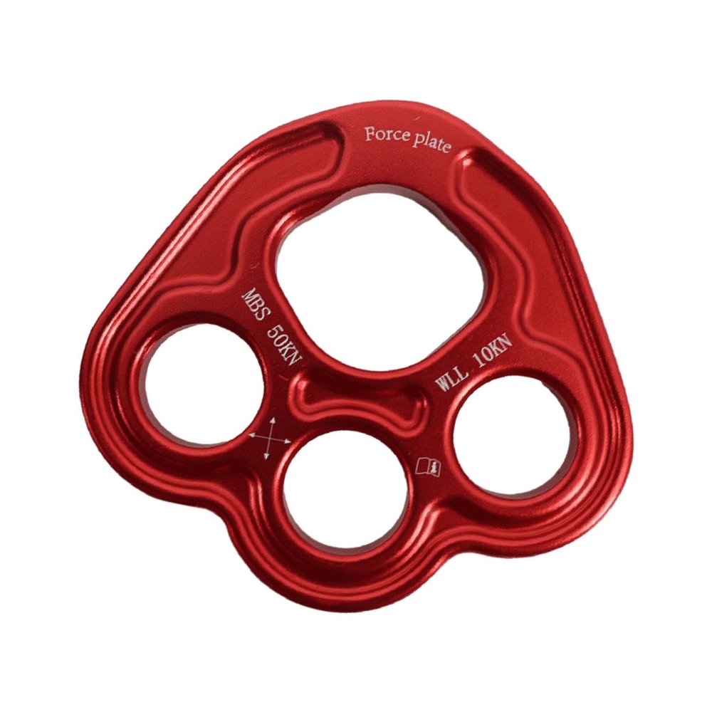 4 Holes Paw Rigging Plate Rope Access Climbing Anchor Lightweight Sturdy Rock Climbing Gear Force Divider Plate, Red