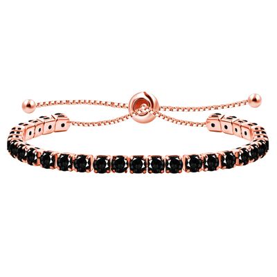 Uloveido Delicate Adjustable Slider Chain Bracelets Thin Dainty Black CZ Crystal Bracelet Rose Gold Color Jewelry Gift for Women Lady with Bolo Clasp Y4043