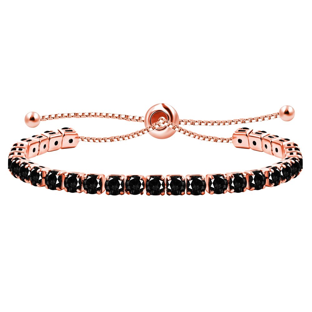 Uloveido Delicate Adjustable Slider Chain Bracelets Thin Dainty Black CZ Crystal Bracelet Rose Gold Color Jewelry Gift for Women Lady with Bolo Clasp Y4043