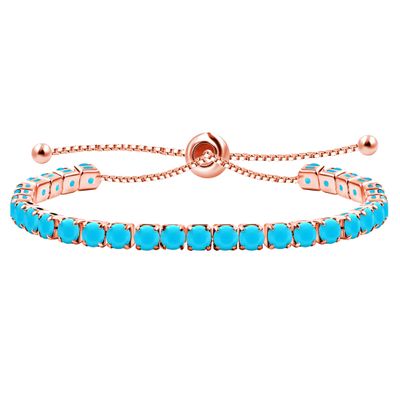 Uloveido Fashion Synthetic Turquoise Tennis Bracelets for Women Rose Gold Color, Light Blue Crystal Bolo Bracelets for Mom Birthday Gift, Bracelet Jewelry for Wedding Y4043