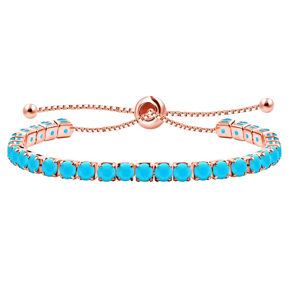 Uloveido Fashion Synthetic Turquoise Tennis Bracelets for Women Rose Gold Color, Light Blue Crystal Bolo Bracelets for Mom Birthday Gift, Bracelet Jewelry for Wedding Y4043