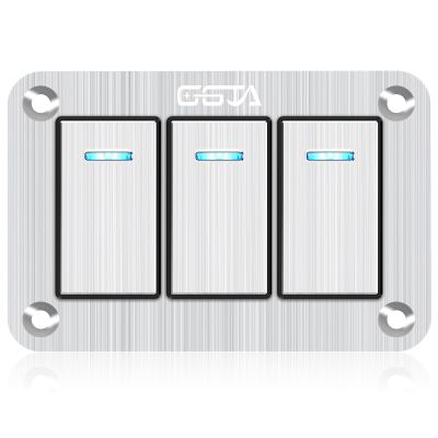GGTA 3 Gang Marine Boat Rocker Switch Panel Waterproof,12-24V Pre-Wired Aluminum Rocker Switch LED Indicator,Multi Function Marine Toggle Switche for RV Truck Boat SUV(Silver)