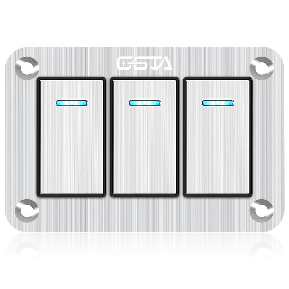 GGTA 3 Gang Marine Boat Rocker Switch Panel Waterproof,12-24V Pre-Wired Aluminum Rocker Switch LED Indicator,Multi Function Marine Toggle Switche for RV Truck Boat SUV(Silver)