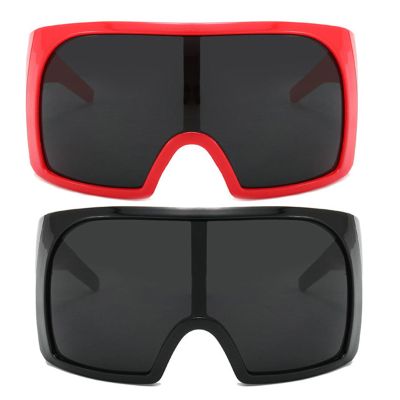 helena Oversized Sunglasses for Women Men Futuristic Shield Wrap Around Sun Shades Fashion Vintage Y2K Shield Sunglasses (black+red)