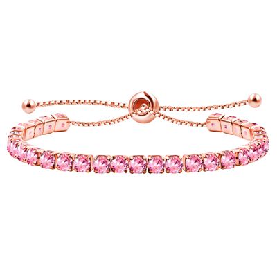 Uloveido Fashion Adjustable Bolo Style Pink Crystal Tennis Bracelet for Mother Women Rose Gold Plated Silder Chain Bracelet Y4043