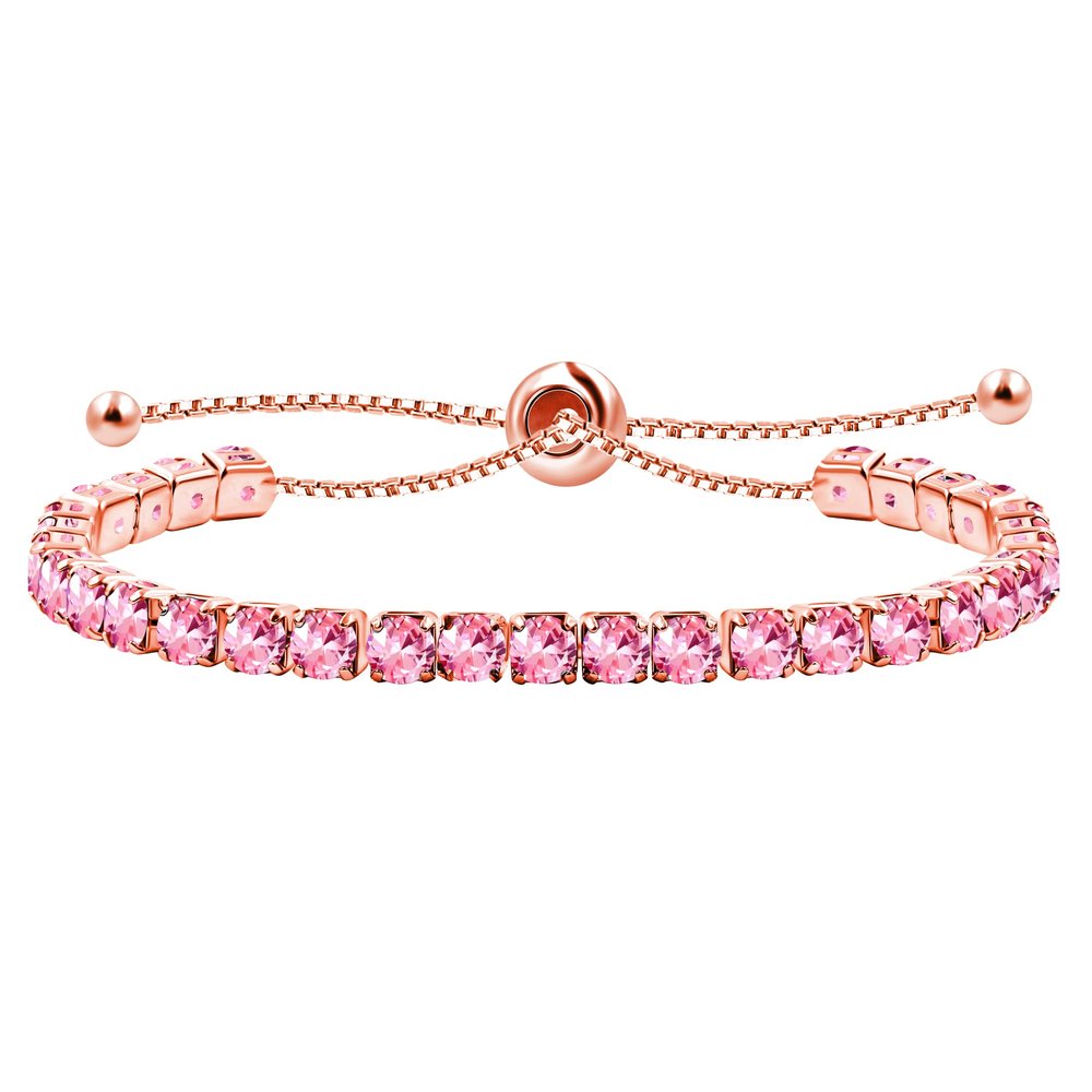 Uloveido Fashion Adjustable Bolo Style Pink Crystal Tennis Bracelet for Mother Women Rose Gold Plated Silder Chain Bracelet Y4043