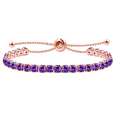Uloveido Rose Gold Plated Purple Cubic Zirconia Adjustable Bolo Clasp Tennis Bracelet for Women Birthday Bracelet Gift Y4043