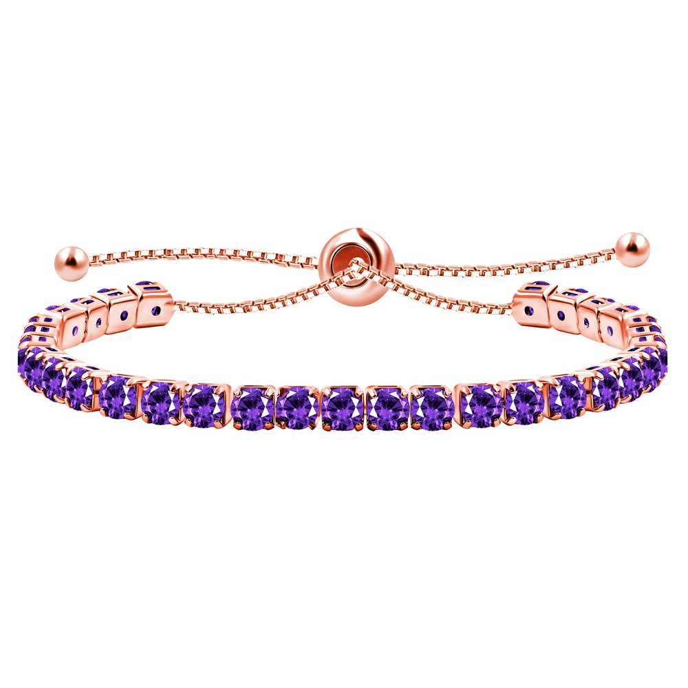 Uloveido Rose Gold Plated Purple Cubic Zirconia Adjustable Bolo Clasp Tennis Bracelet for Women Birthday Bracelet Gift Y4043