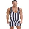 TiaoBug Men's One Piece Swimsuit Bikini Striped Wrestling Singlet Bodysuit Jumpsuit Sportwear Black 3X-Large view 1