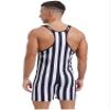 TiaoBug Men's One Piece Swimsuit Bikini Striped Wrestling Singlet Bodysuit Jumpsuit Sportwear Black 3X-Large view 2