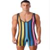 YiZYiF Men Striped Wrestling Singlet Boxer Bodysuit Weight Lifting Leotard Romper One Piece Sportswear Rainbow X-Large view 1