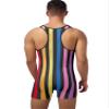 YiZYiF Men Striped Wrestling Singlet Boxer Bodysuit Weight Lifting Leotard Romper One Piece Sportswear Rainbow X-Large view 2