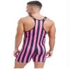 TiaoBug Men's One Piece Swimsuit Bikini Striped Wrestling Singlet Bodysuit Jumpsuit Sportwear Hot Pink Medium view 2