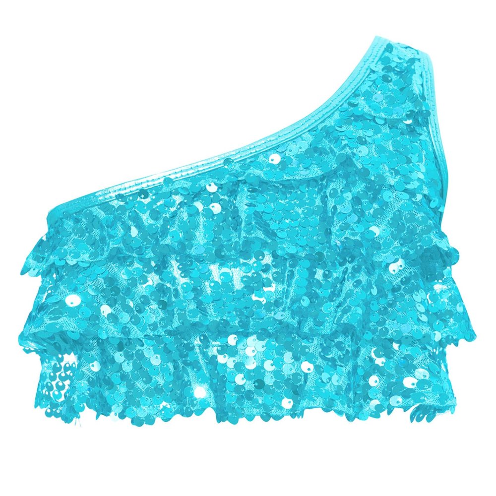 Lorilida Kids Girls Shiny Sequins Metallic Crop Tank Top Vest for Jazz Hip Hop Street Dance Perfotmance Competition Light Blue 4 Years