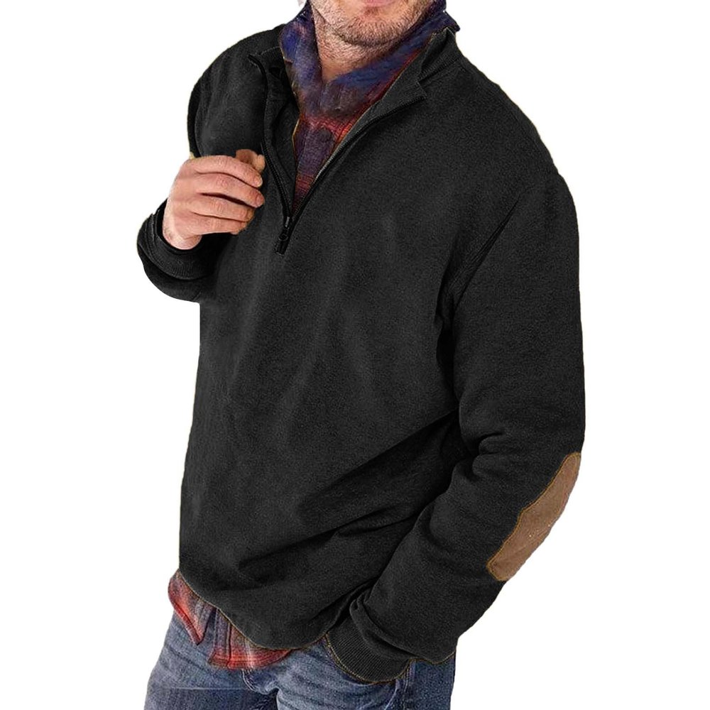 ZYXTIM Men's Quarter Zip Pullover Long Sleeve Cotton Sweatshirts Lightweight Warm Athletic T-Shirt Patched Elbow Shoulder Casual Shirts