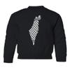 superhotapparel Israel Map Palestinian Keffiyeh Colors Support Peace Youth Crewneck Sweatshirt (Black, Youth X-Large)