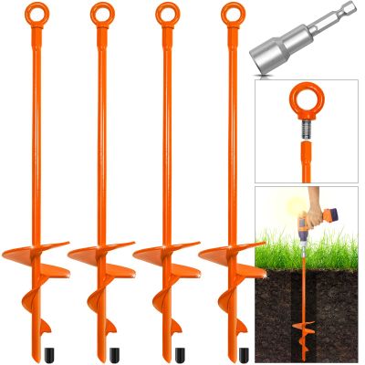 Ljliudu 15" Upgraded Earth Ground Anchor,4 Pack Spiral Earth Anchors for Trampoline,Shed Anchor Swing Set for High Winds,Heavy Duty Earth Anchors for Tents,Canopies,Adapter Included