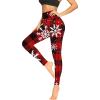 Women Christmas Holiday Leggings High Waisted Plaid Xmas Snowflake Print Legging Stretchy Butt Lifting Tights Pants Red view 2