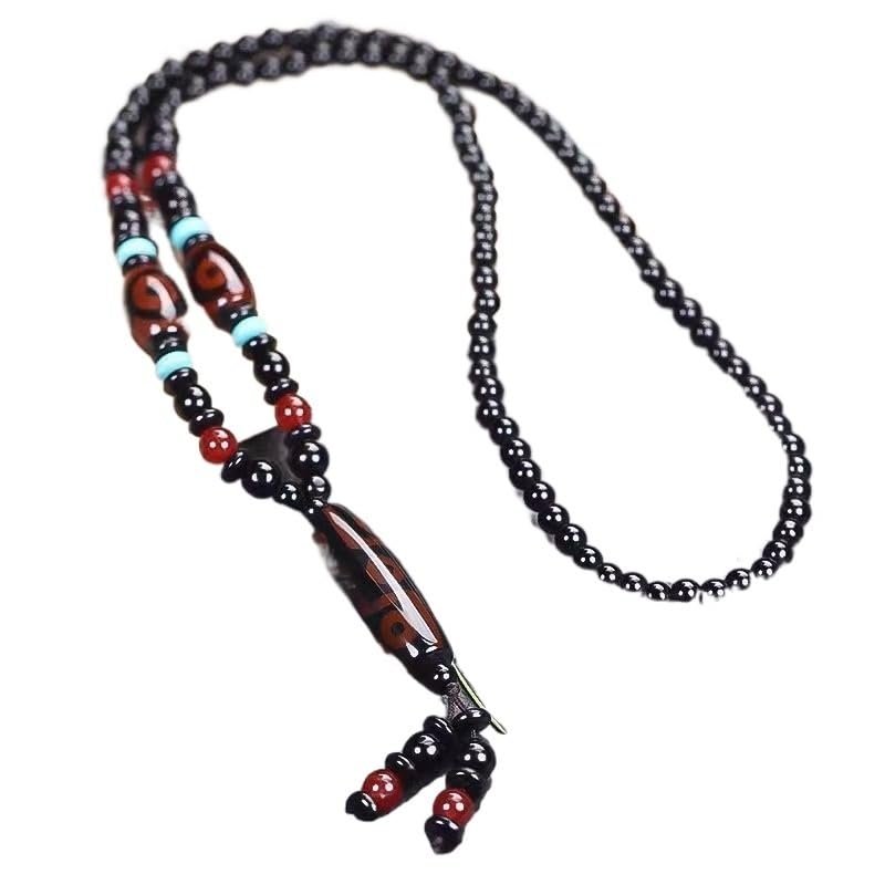 HXSCOO Healing Jewelry Natural Tibetan Dzi Agates Pendant Necklace Nine Eyes Guanyin Ruyi Dragon Agat Stone Necklace for Women Men (Color : 3)