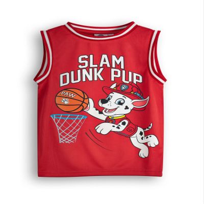 Paw Patrol Boys Marshall Basketball Jersey | Kids Slam Dunk Pup Sports Top in Red | Fireman Dalmatian Pup Graphic Activewear | Children's Athletic Daywear Cartoon Merchandise Apparel Gift