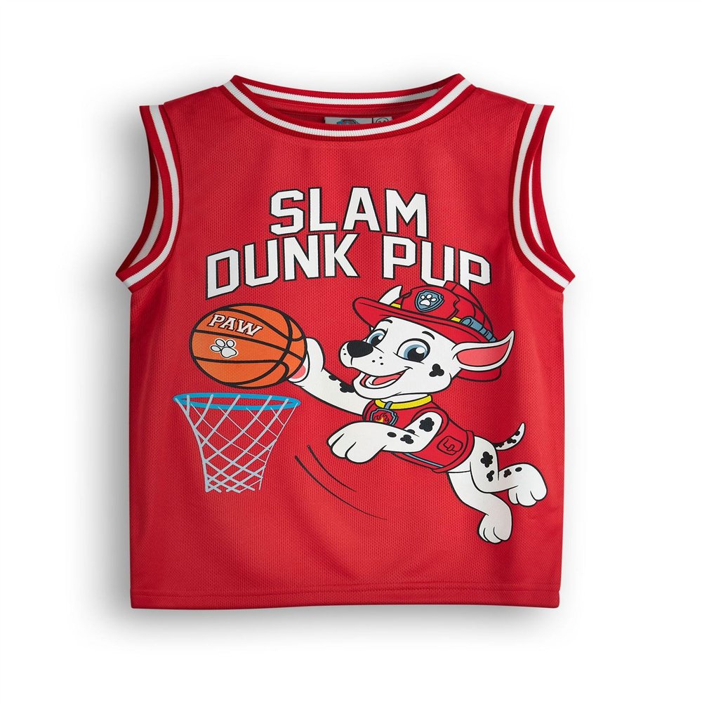 Paw Patrol Boys Marshall Basketball Jersey | Kids Slam Dunk Pup Sports Top in Red | Fireman Dalmatian Pup Graphic Activewear | Children's Athletic Daywear Cartoon Merchandise Apparel Gift