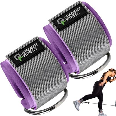 Gradient Fitness 2 Pack Ankle Straps | Ankle Bands for Working Out, Cable Machine Attachment, Gym (Purple|Grey)