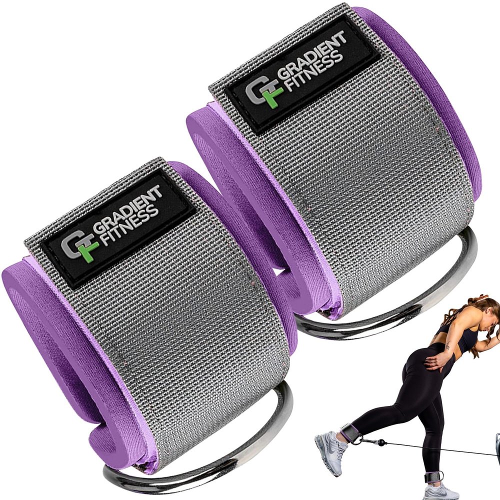Gradient Fitness 2 Pack Ankle Straps | Ankle Bands for Working Out, Cable Machine Attachment, Gym (Purple|Grey)