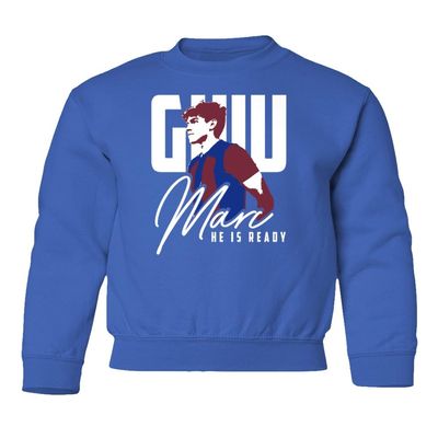 GamesDur Guiu Barcelona He Is Ready Promising Soccer Star Youth Crewneck Sweatshirt (Royal, Youth Medium)